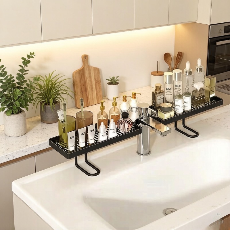 Luxury Skincare Organizer - 럭셔리 심플 싱크대 수납 선반, 무타공