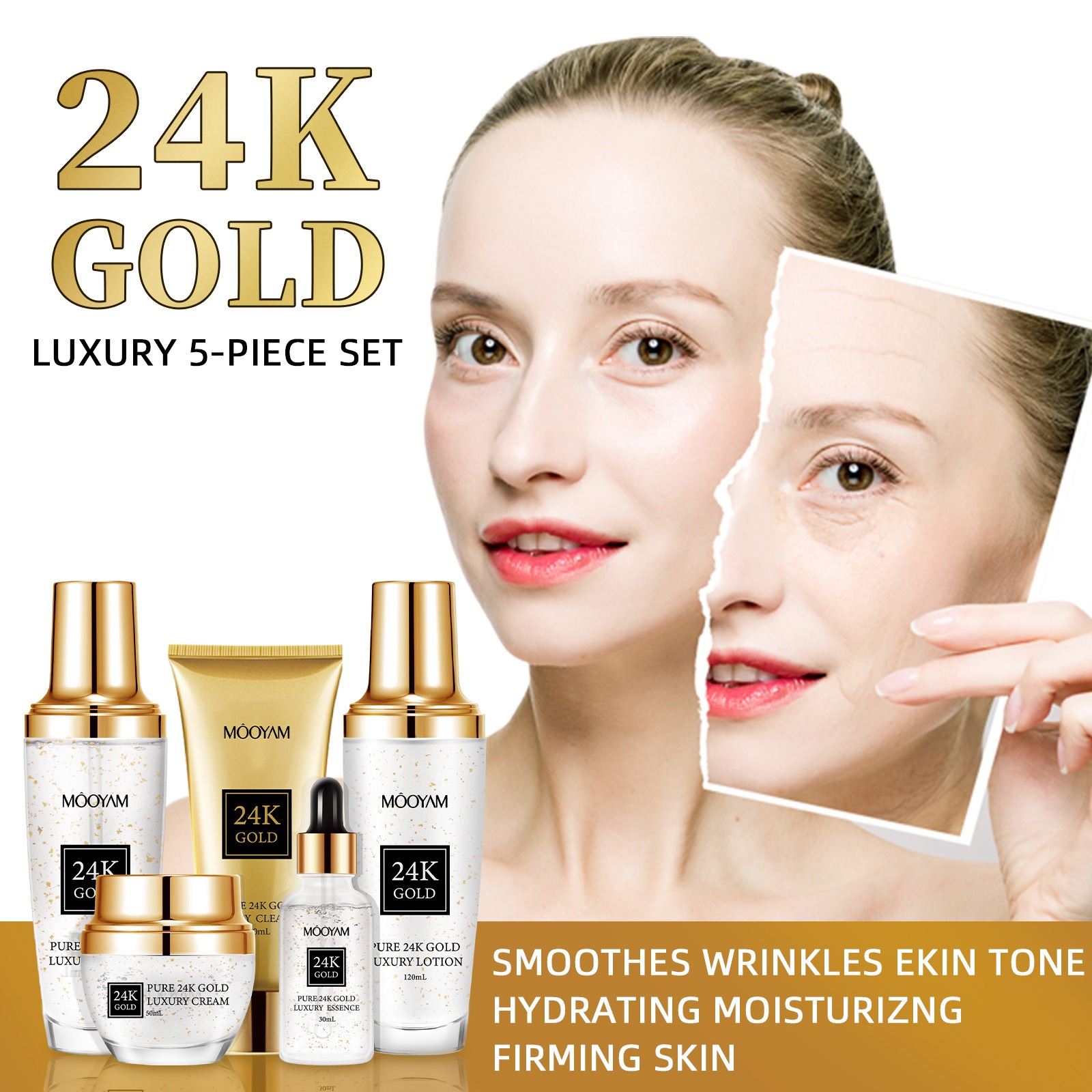24K 골드 럭셔리 보습 안티 링클 세트 잔주름 감소  - Luxury Skincare Anti Aging 리뷰 및 가격
